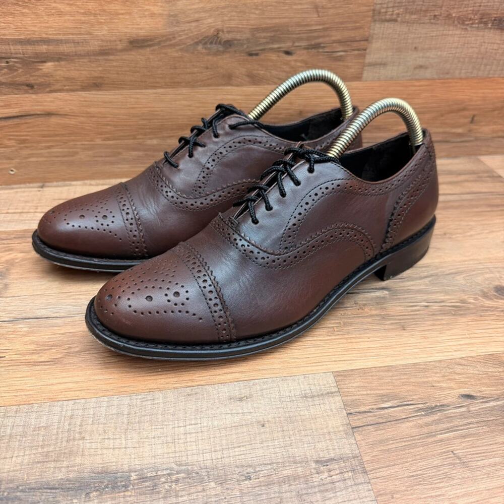 Brooks Brothers Mens Size 9 Brown Leather Cap Toe Brogue Oxford Dress Shoes